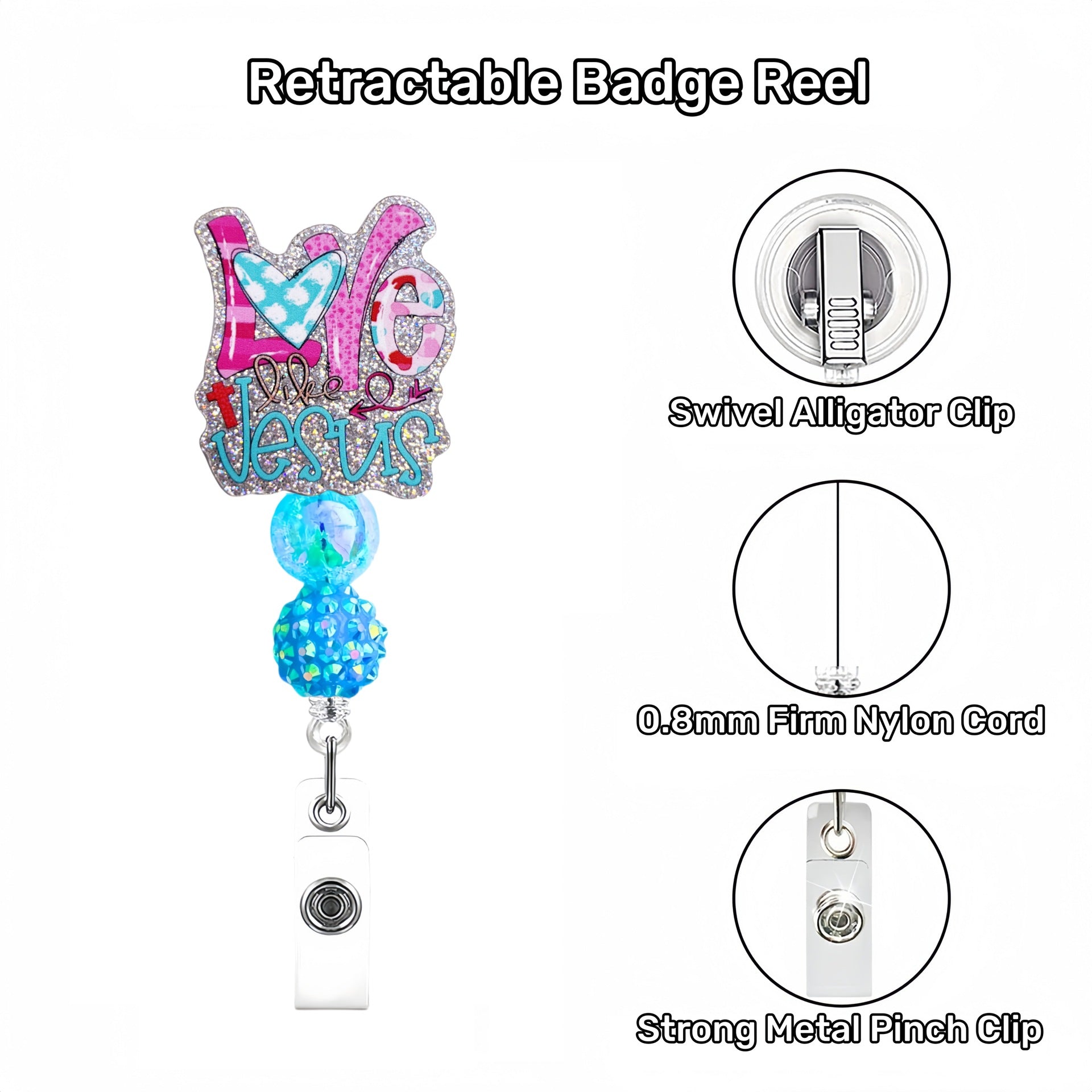 Wholesale Creative badge clip diamond ball with beads retractable easy pull buckle