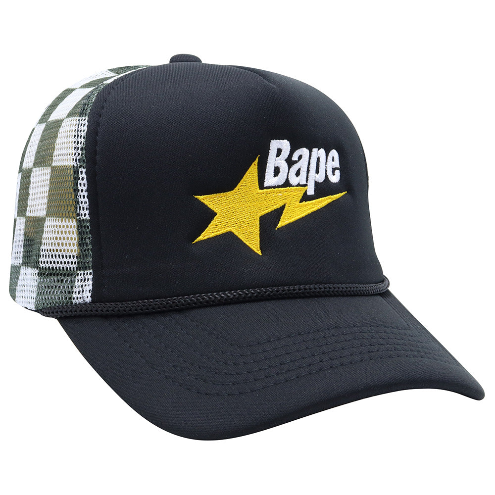 Wholesale Plaid Camouflage Embroidered Truck Hat Sun Protection Mesh Baseball Cap