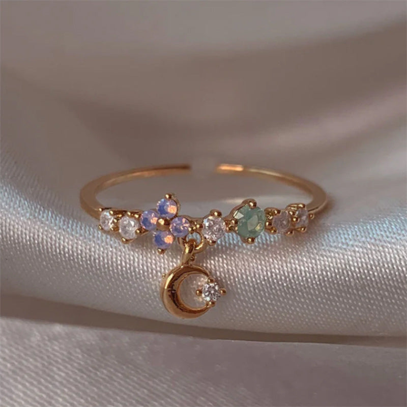Wholesale New Flower Moon Butterfly Zircon Sweet and Cute Open Ring