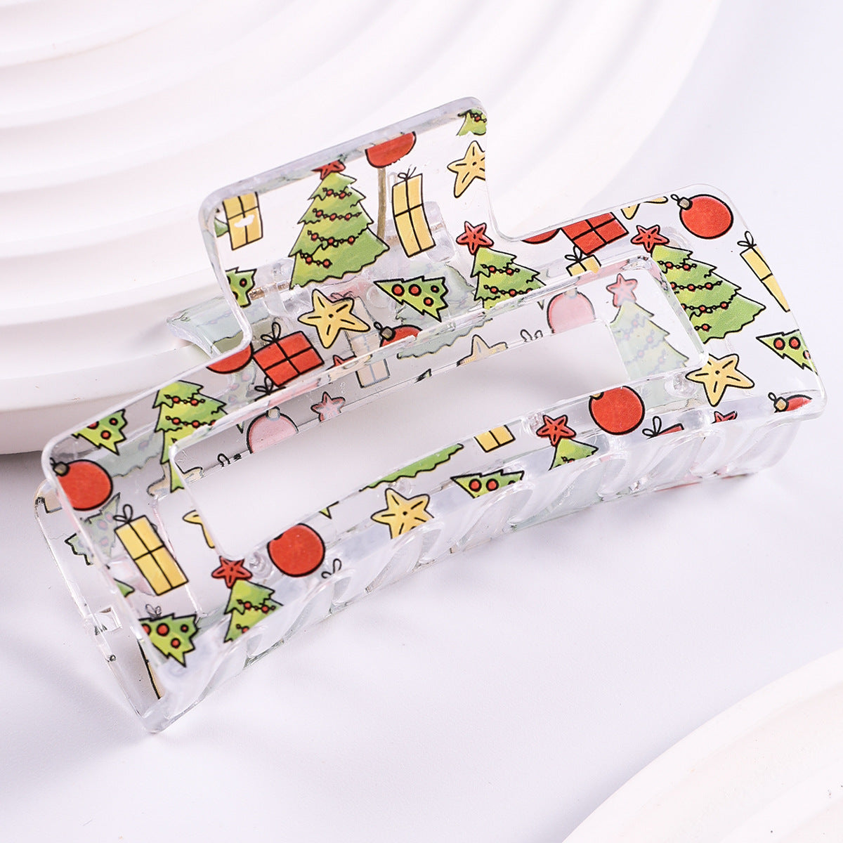 Wholesale Christmas Square Transparent Printed Grab Clip Shark Clip