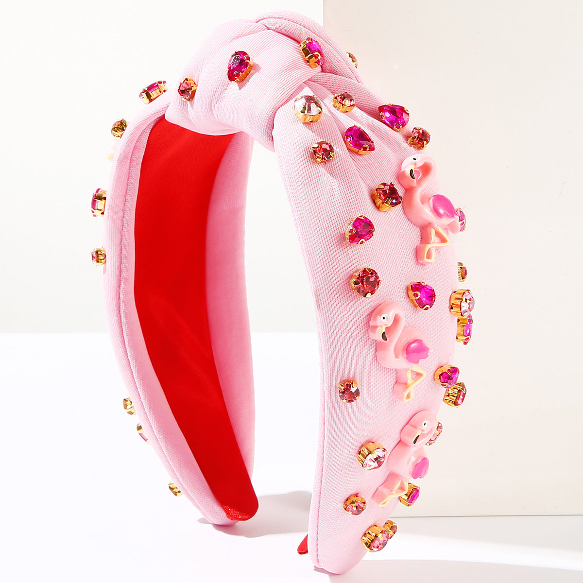 Wholesale Flamingo Feather Accessories Hand Sewn Rhinestone Gold Beads Headband