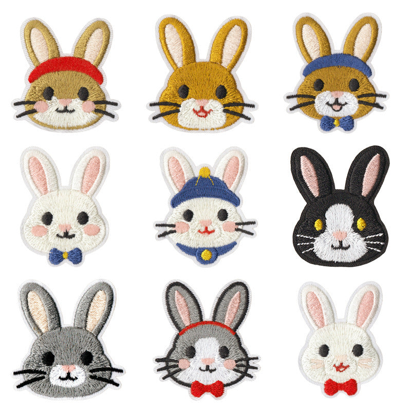 Wholesale Stylish Rabbit Bow Embroidered Patches 9 Pack Heat Activated DIY Clothing Repair Accessory