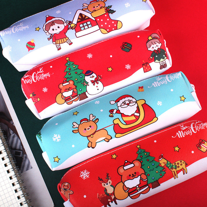 Wholesale PU Large Capacity Christmas Pencil Case