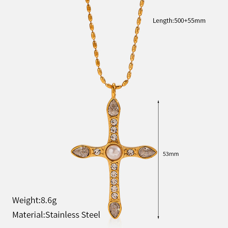 Wholesale vintage titanium steel electroplated 18K gold stainless steel cross necklace