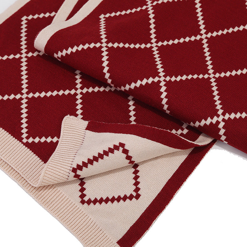 Wholesale Adult Winter Diamond Plaid Beanie Knitted Hat Gloves Scarf Set