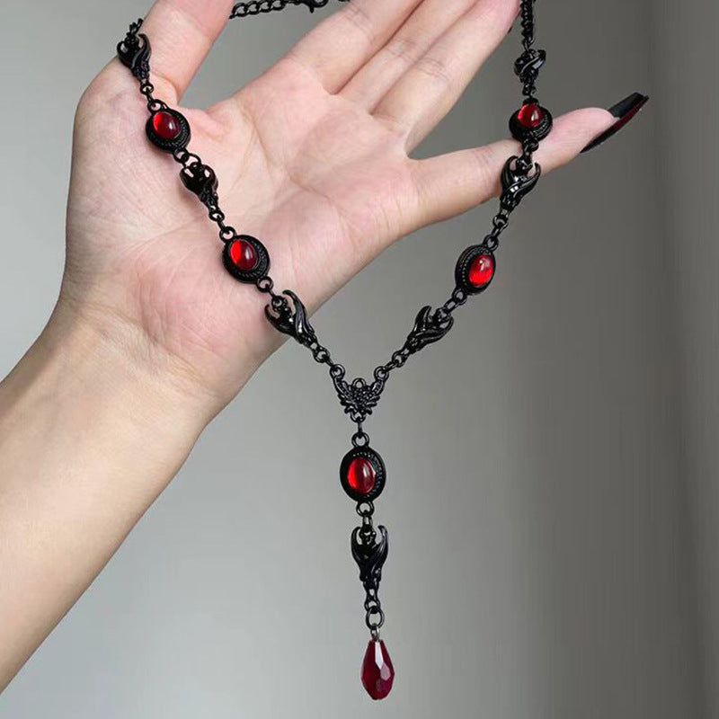 Wholesale Dark Gothic Style  Red Zircon Necklace