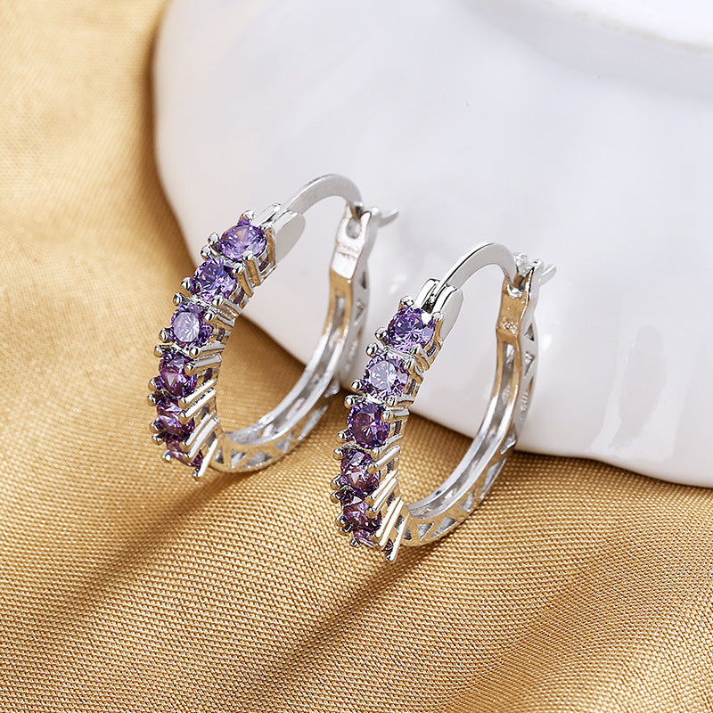 Wholesale Blue White Electroplated Circle Hollow Zirconia Earrings For Women Trendy Fashion Accessory For Everyday Wear