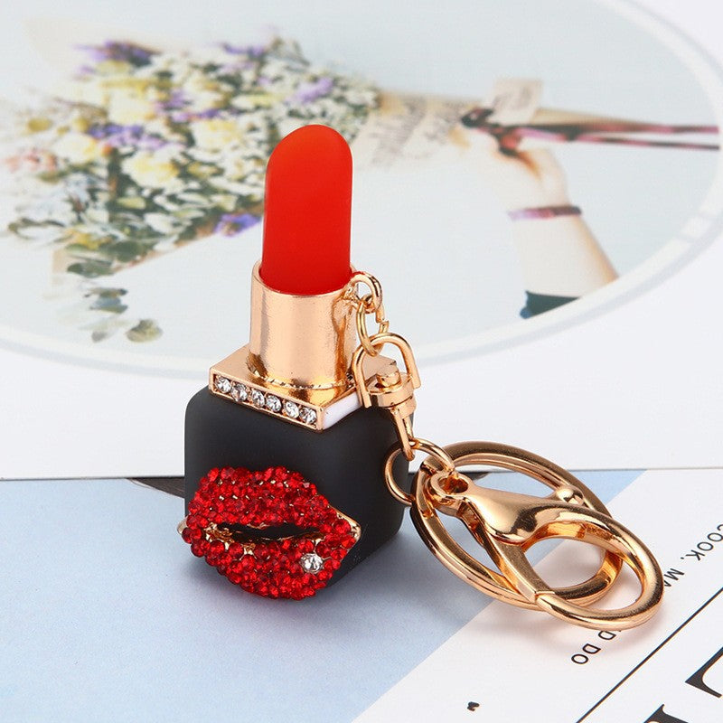 Wholesale Creative Resin Lipstick Shape Diamond-encrusted Metal Keychain