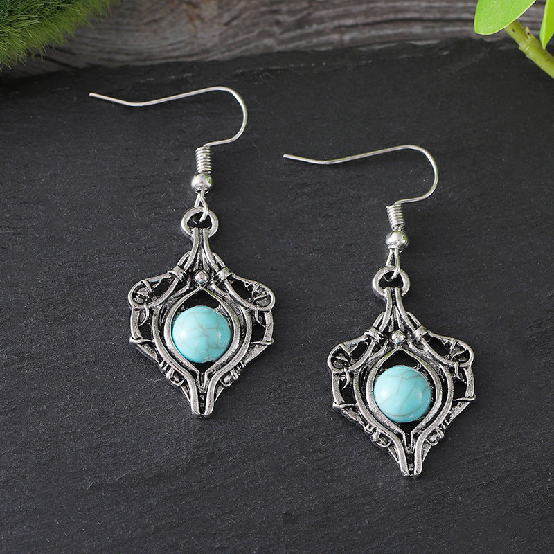 Wholesale Bohemian Drop Earrings Ancient Silver Gemstone Wrapped Party Wear Fashion Accessory