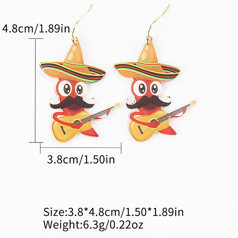 Wholesale two-dimensional hip hop Carnival chili Guitar Man Rock Western Denim acrylic earrings