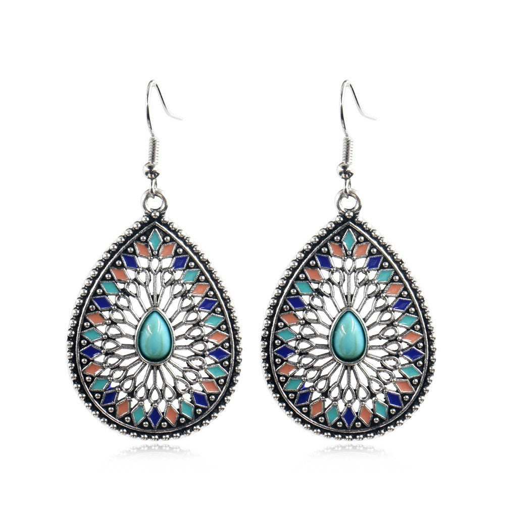 Wholesale Retro Ethnic Style Tassel Alloy Oil Drop Earrings