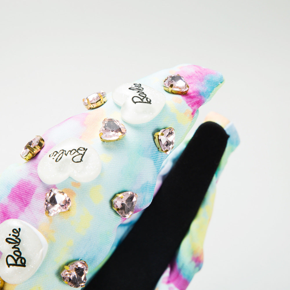 Wholesale Valentine's Day Heart Shape Letters Tie Dye Fabric Diamond Headband