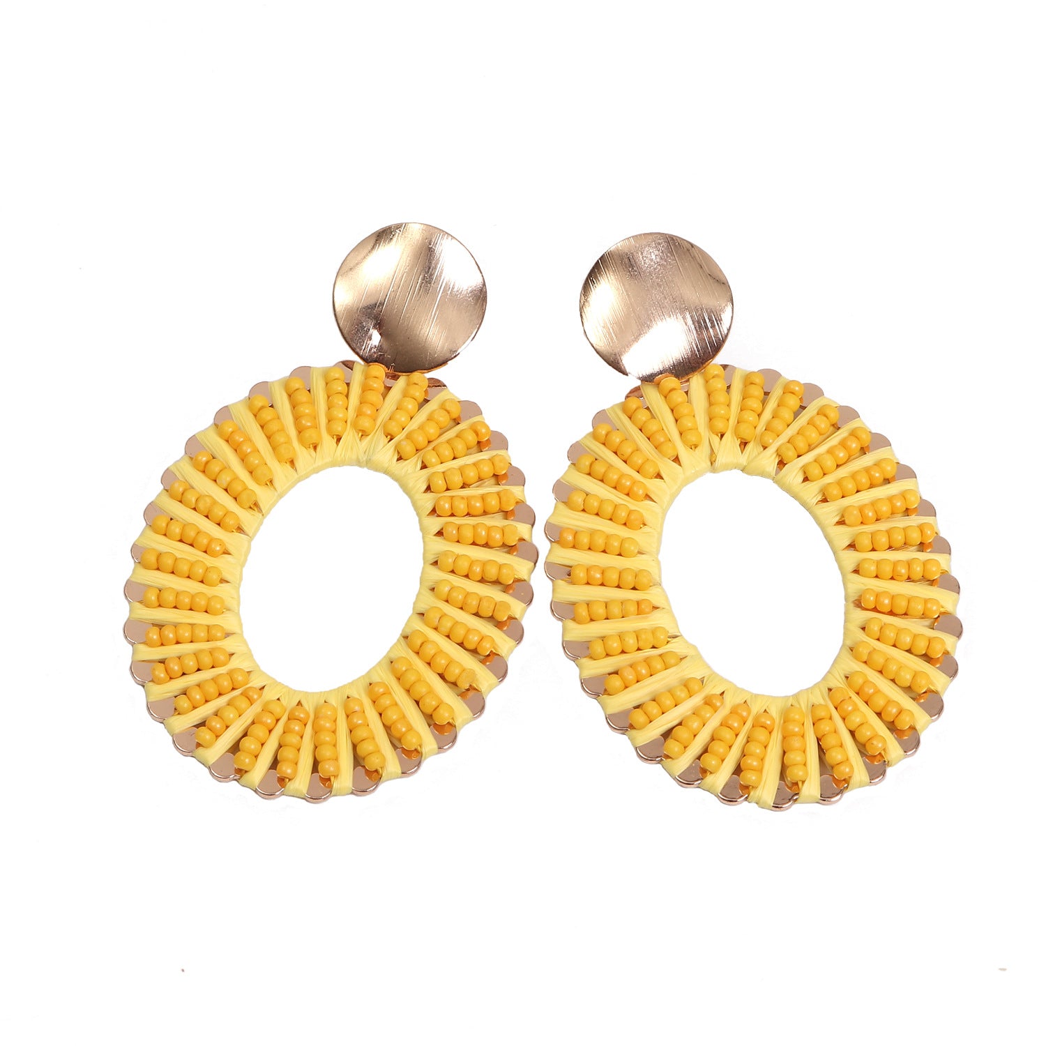 Wholesale Exaggerated Woven Rice Beads Geometric Raffia Earrings