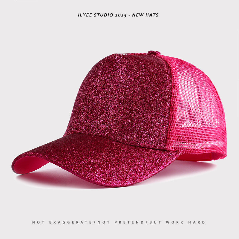 Wholesale Back Opening Fashion Sequined Mesh Ponytail Hat