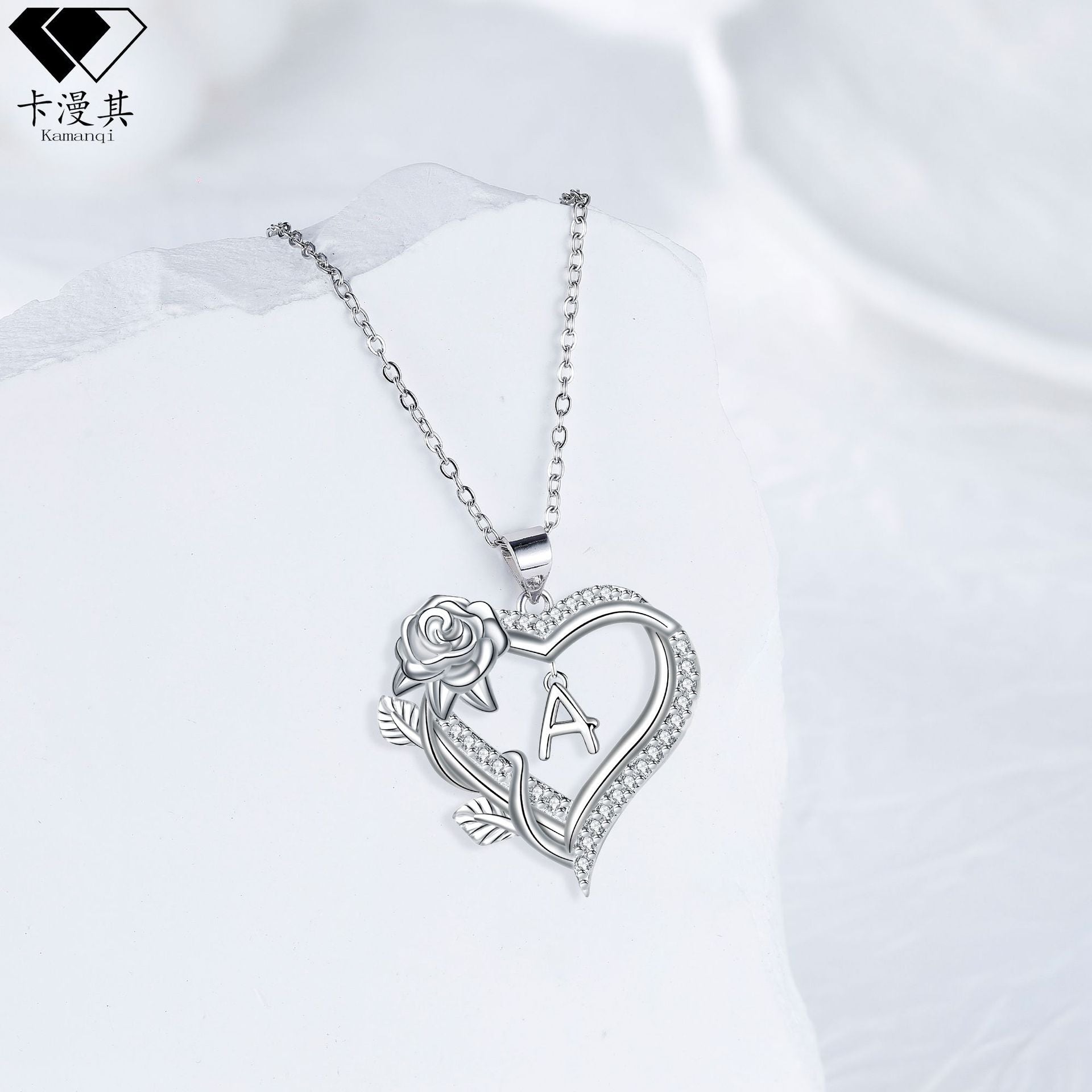 Wholesale Valentine' s Day heart-shaped rose pendant 26 English letter necklace