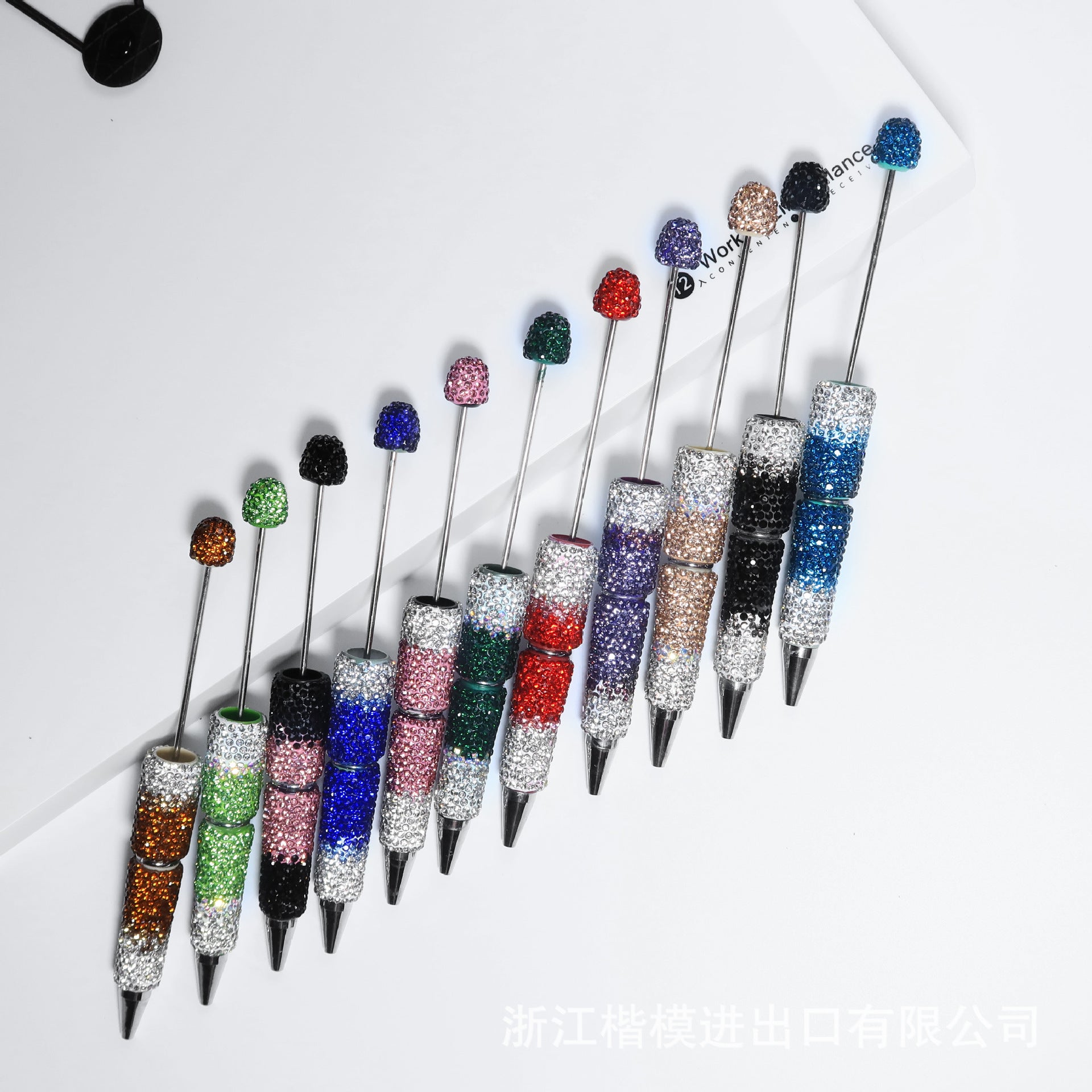 Wholesale 5pcs Beadable Pens Heavy Duty Diamond Inlaid Plastic Ballpoint Pen with Diamond