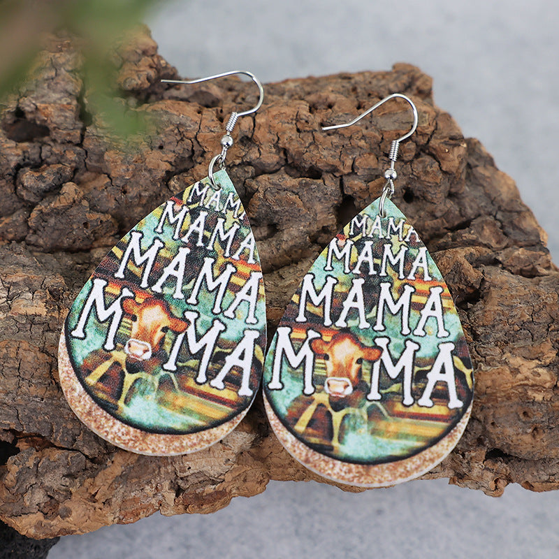 Wholesale leopard Leather earrings Mother' s Day gift cow head pattern