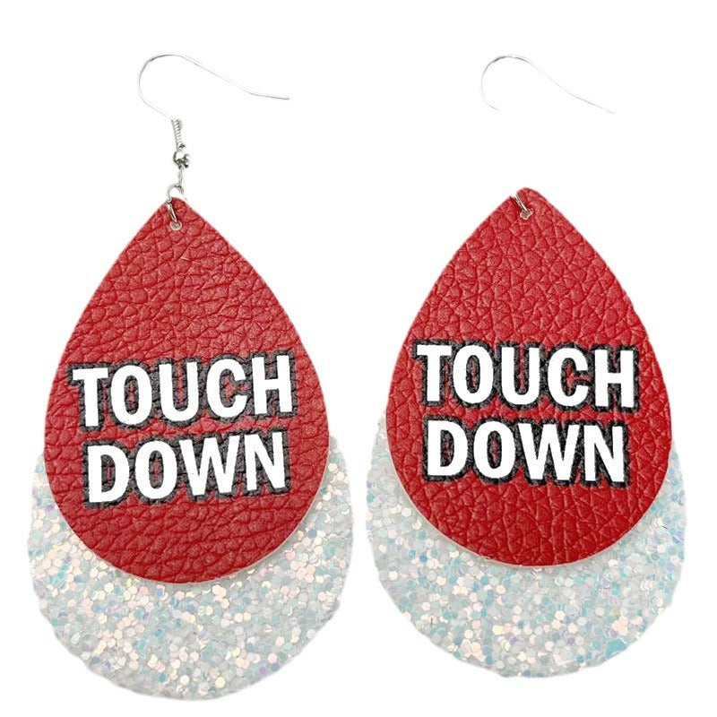Wholesale 2 Pair/Pack Sports Rugby Field Cheer Leather Drop Shape Double Layer Earrings