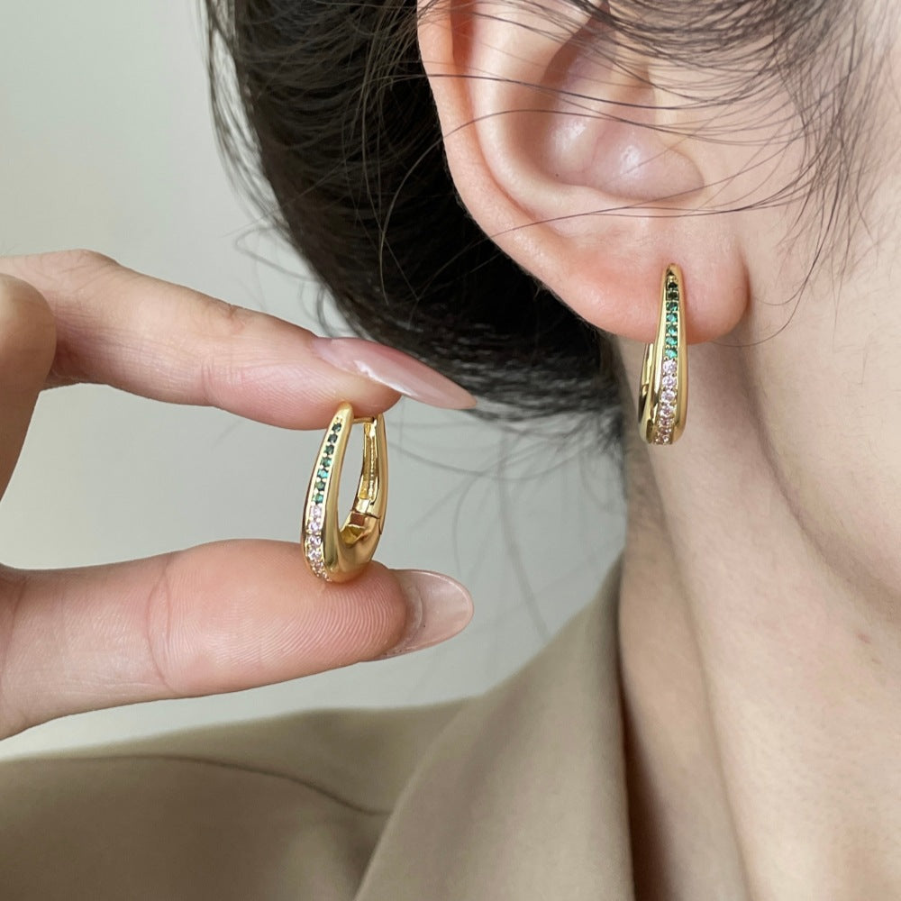 Wholesale Niche Zircon Slab Diamond U-Shaped French Teardrop Earrings