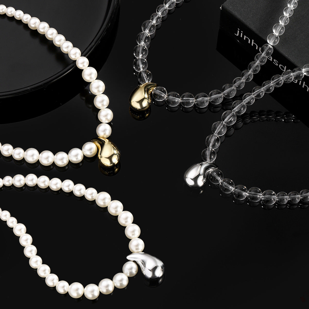 Wholesale new drop-shaped round pearl acrylic necklace ladies simple fashion adjustable sweater chain