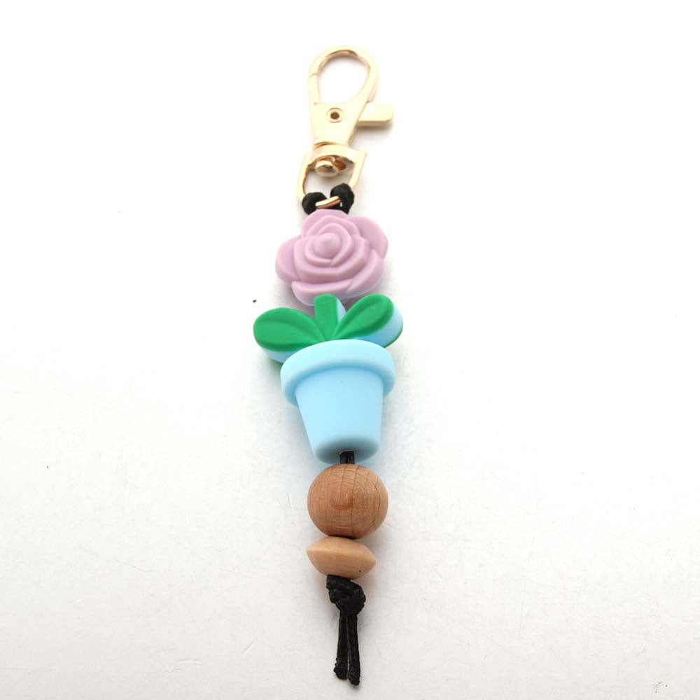 Wholesale Flower Pot Silicone Bead Keychain