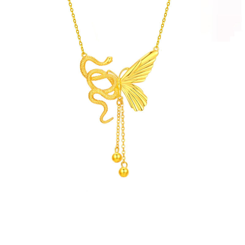 Wholesale Snake and Butterfly Tassel Necklace This Year of the Snake Transporter New Chinese Pendant Fashionable Simple Elegant Clavicle Chain Gift