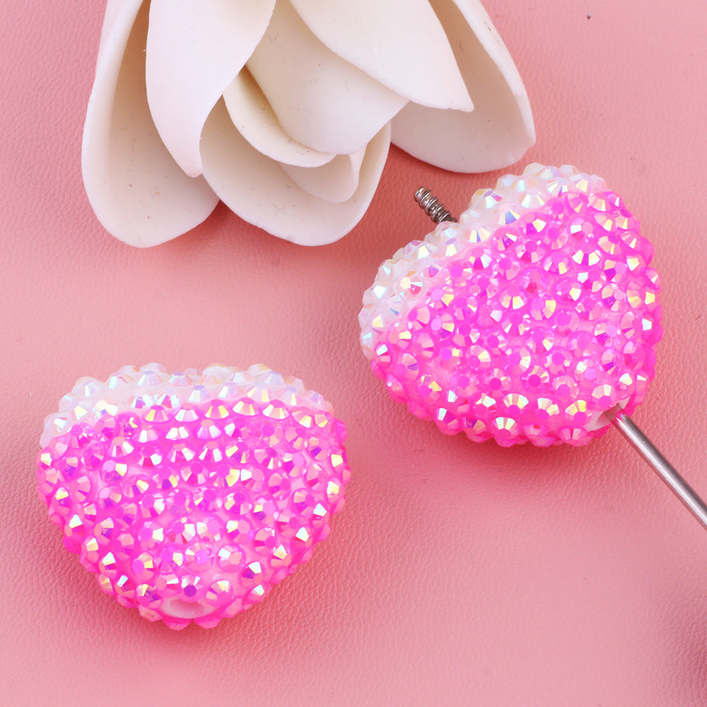 Wholesale 5pcs Gradient acrylic diamond stickers love diamond balls can be worn straight hole beads DIY mobile phone chain key chain bag chain accessories