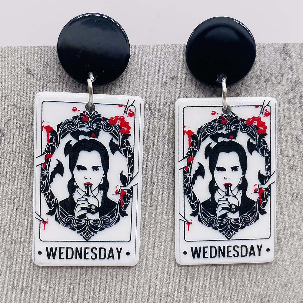 Pendientes de simulación de impresión de doble cara al por mayor Halloween Bat Pendientes de tarot