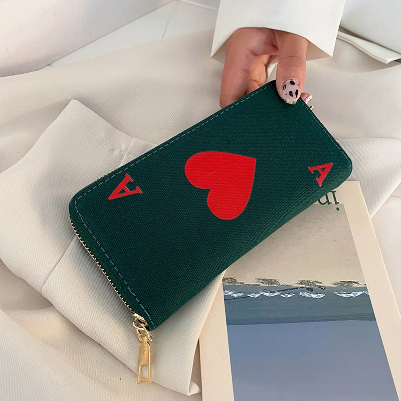 Wholesale Red Heart A Long Large Capacity Canvas Wallet