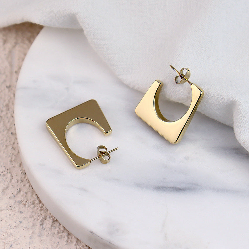 Wholesale Stainless Steel 8K Gold Simple Geometric Small Mini Earrings