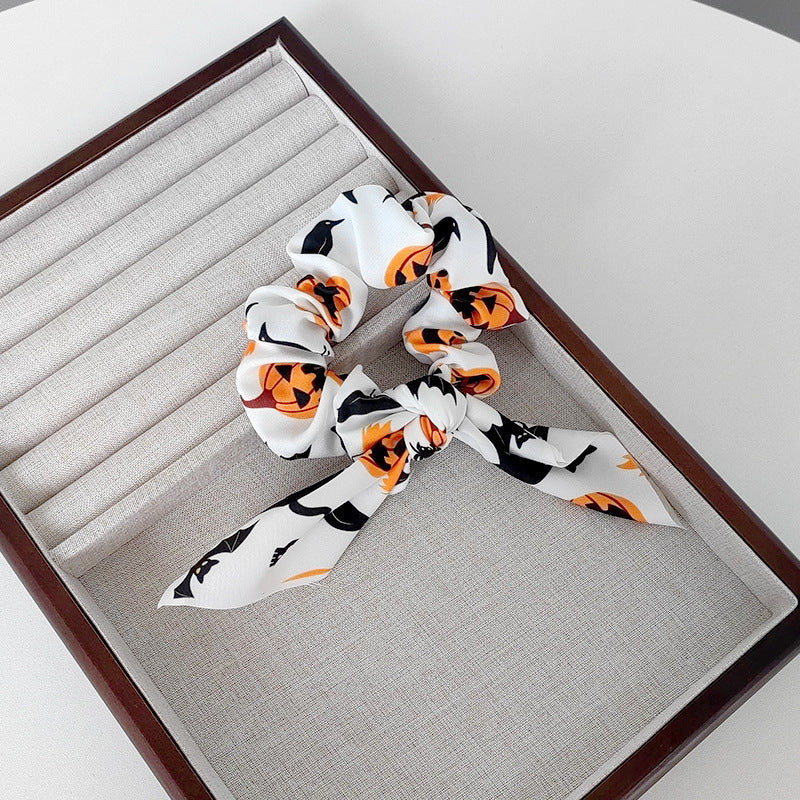 Wholesale Hair Ring Fabric Printing Pumpkin Ghost Bat  Strap