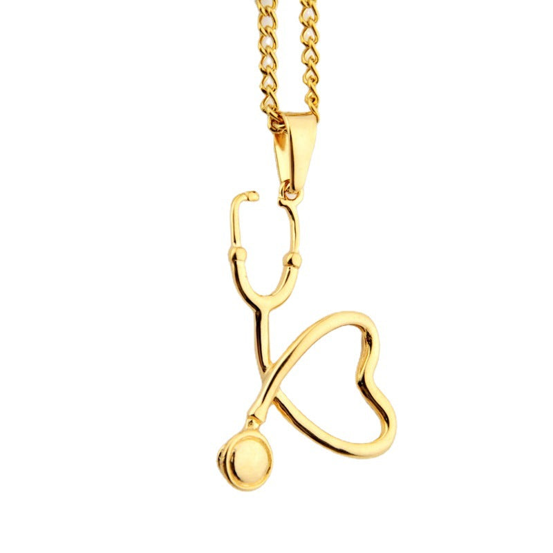 Wholesale titanium steel stethoscope pendant hip hop titanium steel necklace  jewelry
