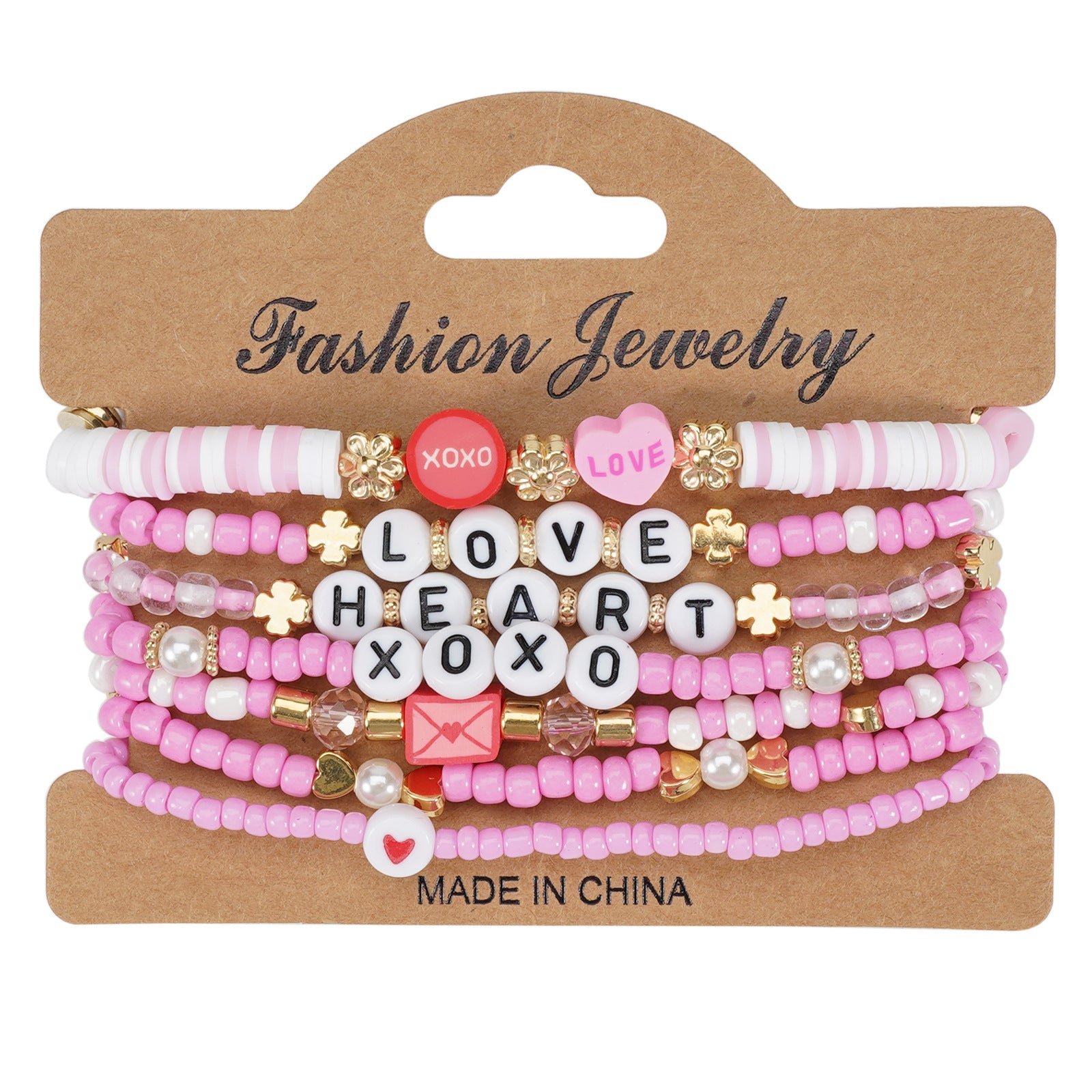 Wholesale Valentine's Day Love XOXO LOVE Soft Clay Beads Multi-layer Elastic Bracelet
