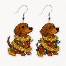 Wholesale Trendy Acrylic Pendant Earrings Reindeer Dachshund Red Green Contrast Jewelry Accessory