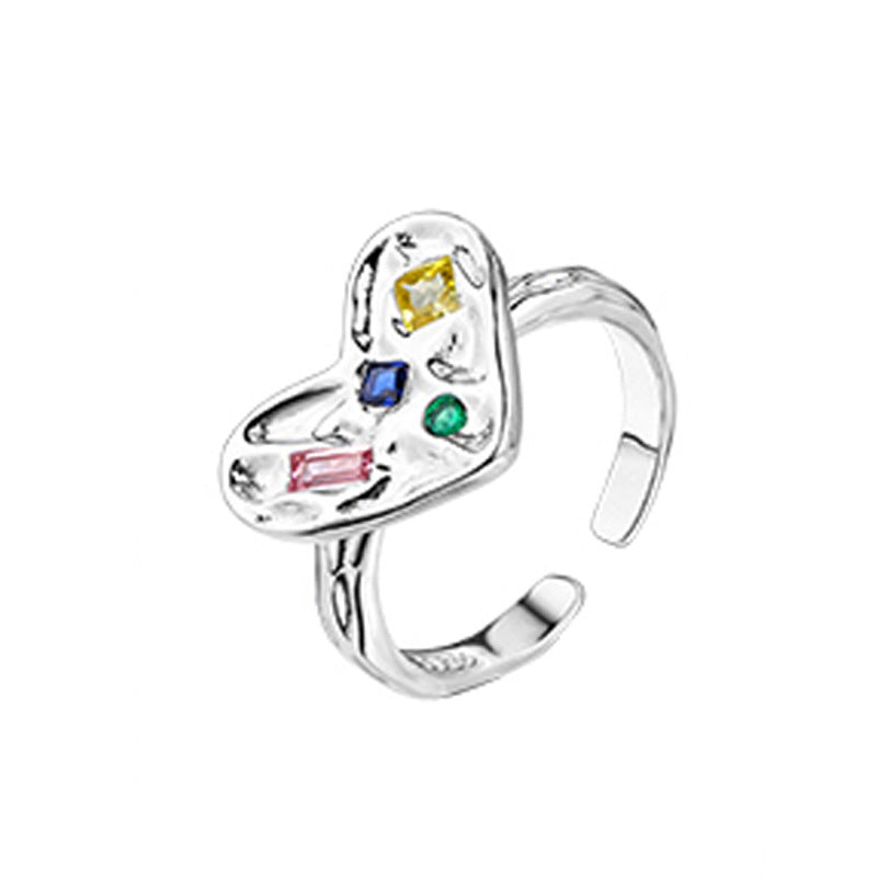 Wholesale Irregular Texture Colored Zircon Heart Copper Rings