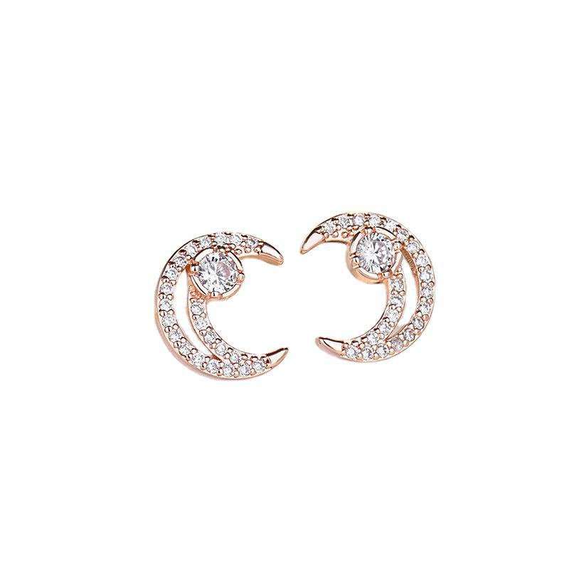 Wholesale Full Diamond Moon Copper Earrings