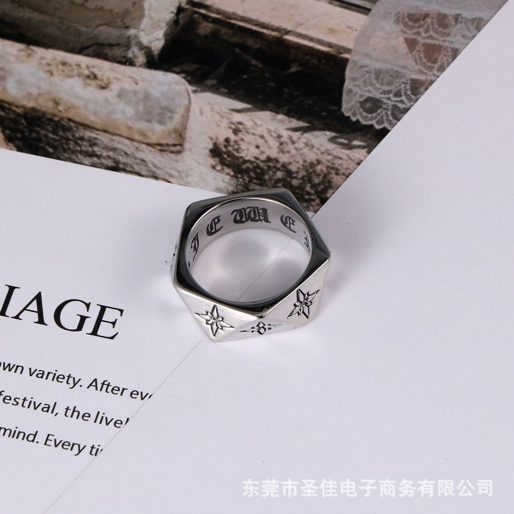 Wholesale Titanium steel polygonal 3D rice flower ring