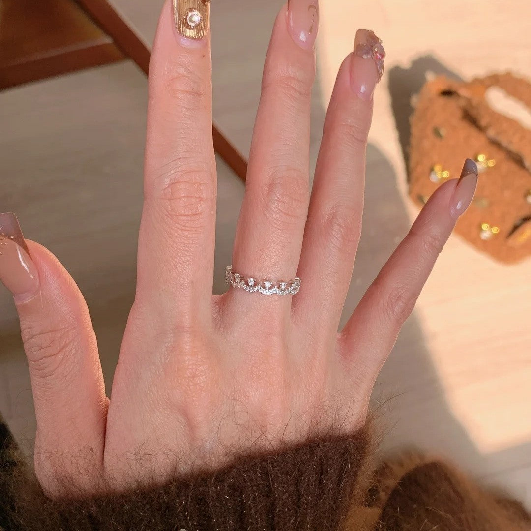 Wholesale Copper Zircon Lace Hollow Five-Petal Flower Ring