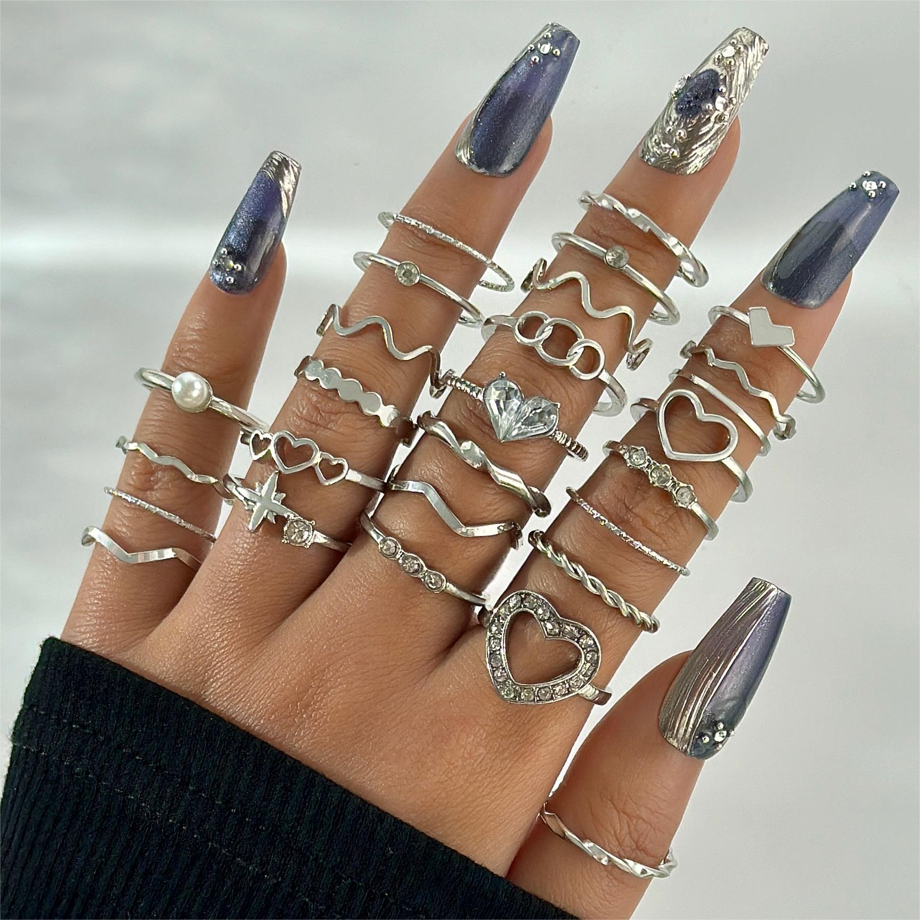 Wholesale Retro Butterfly Flower Moon Ring Punk Snake Stacking Joint Ring Set