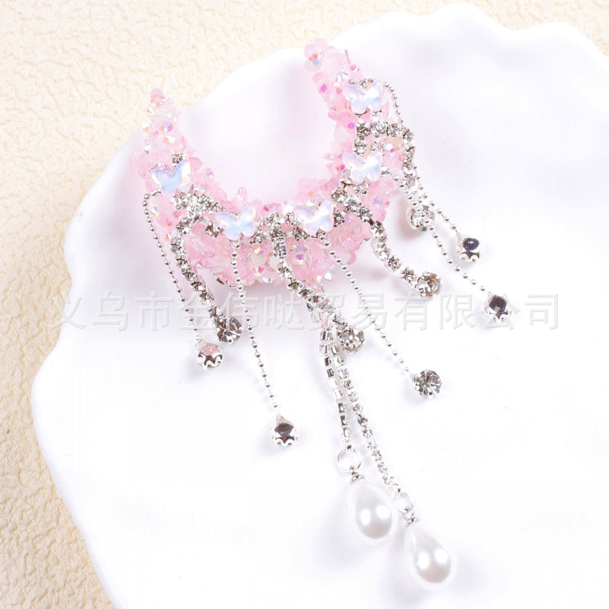 Wholesale Heavy Industry Moon Tassel Studded Diamond Bow Pearl Beading