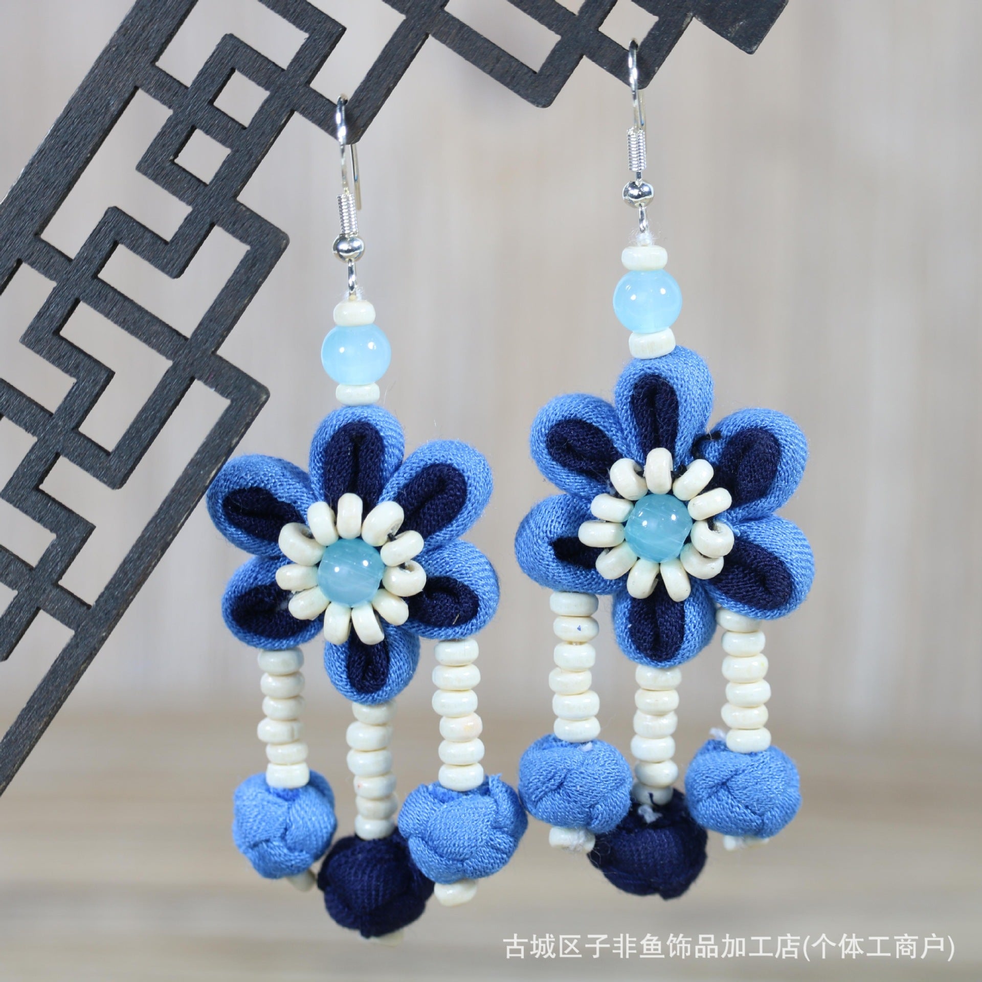 Wholesale Ethnic Style Tie-Dye Style Blue-Dyed Fabric Handmade Earrings