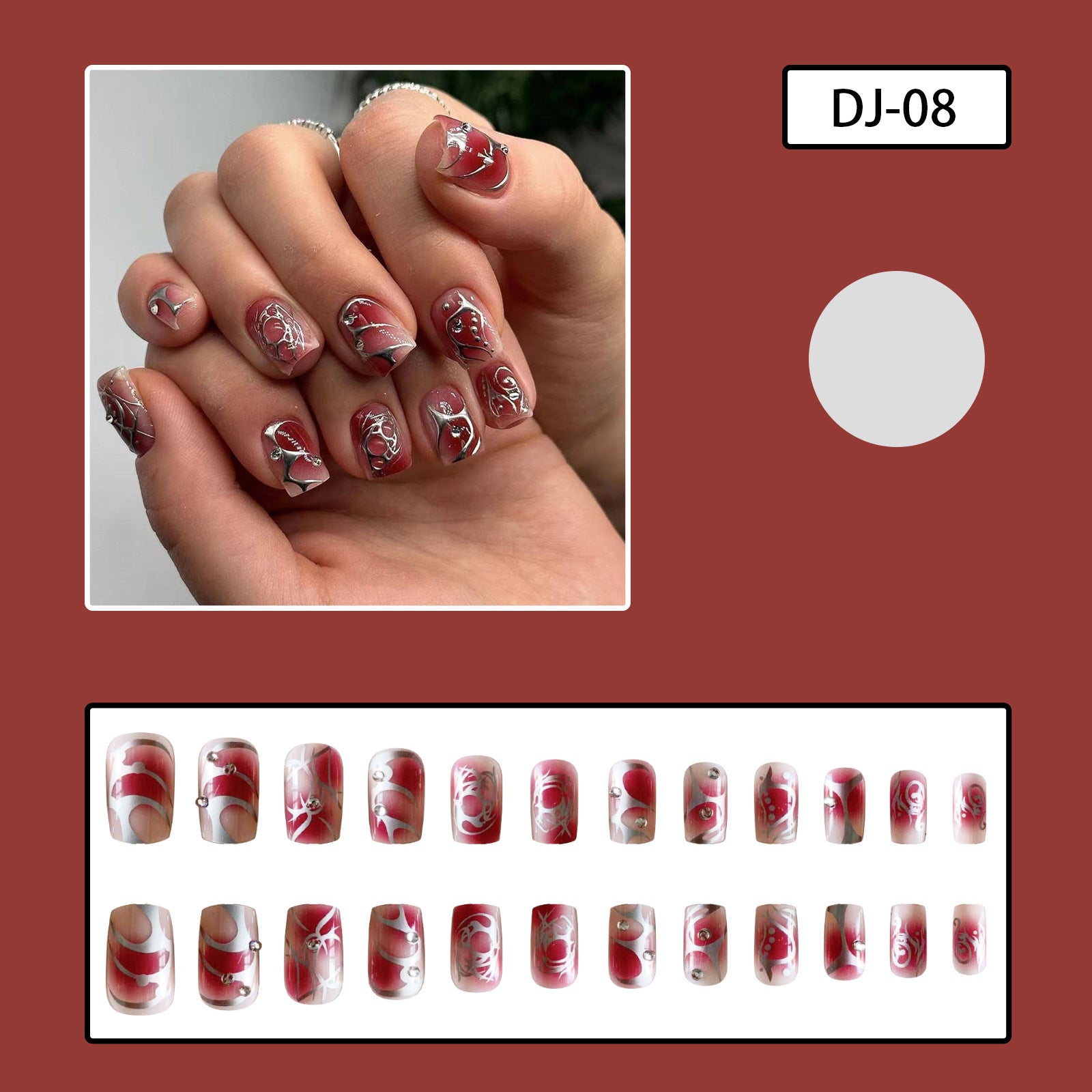 Wholesale Red Smudge Short Square Blush Silver Graffiti Scratch Nail Stickers