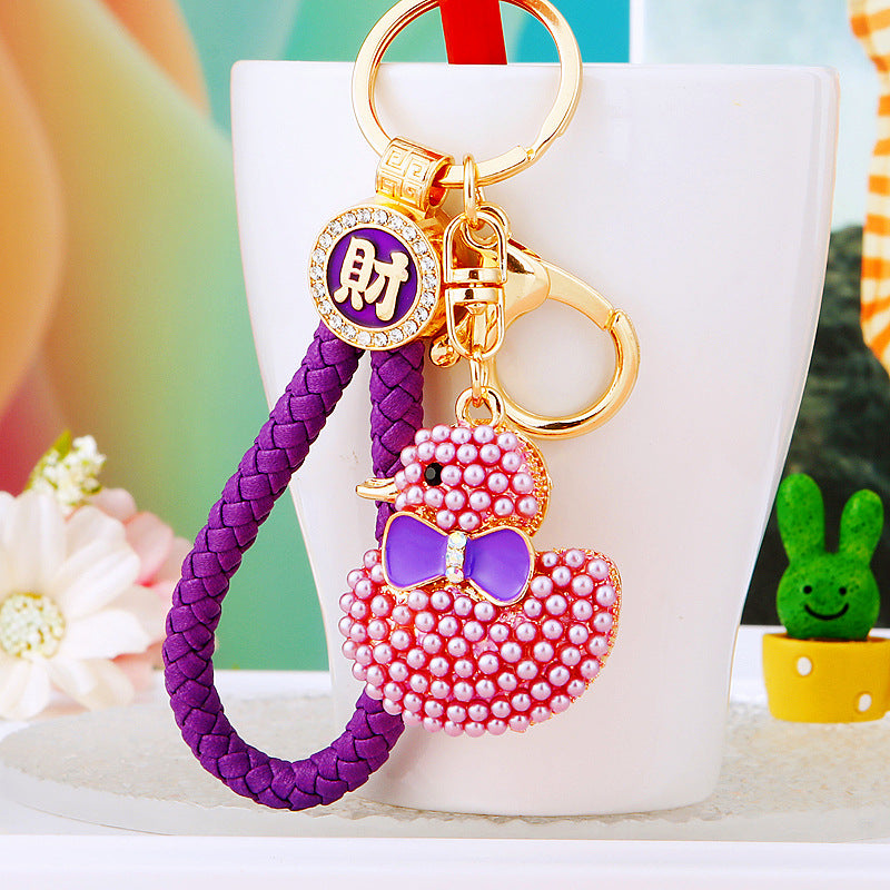 Wholesale Cute Crystal Studded Little Yellow Duck Car Keychain Bag Charm For Women Boutique Resale Decorative Accessory