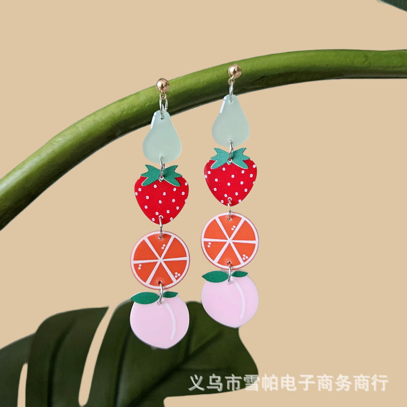 Wholesale Acrylic Fresh Sweet Red Flower Strawberry Earrings