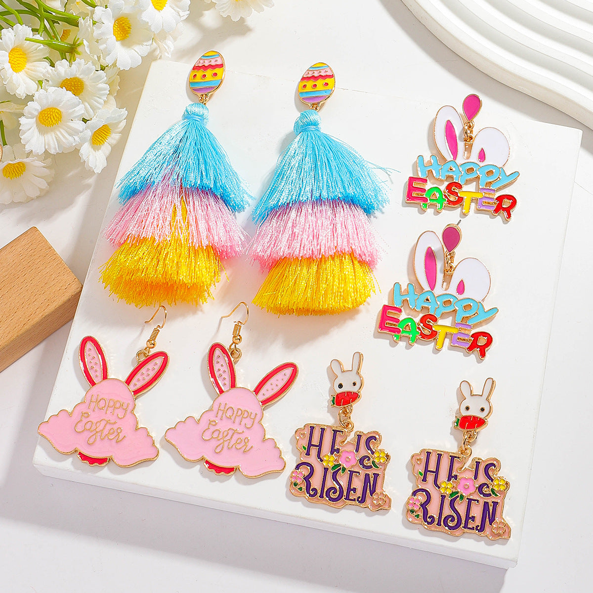 Wholesale Easter Tassel Oil Dripping Rabbit Letter Earrings