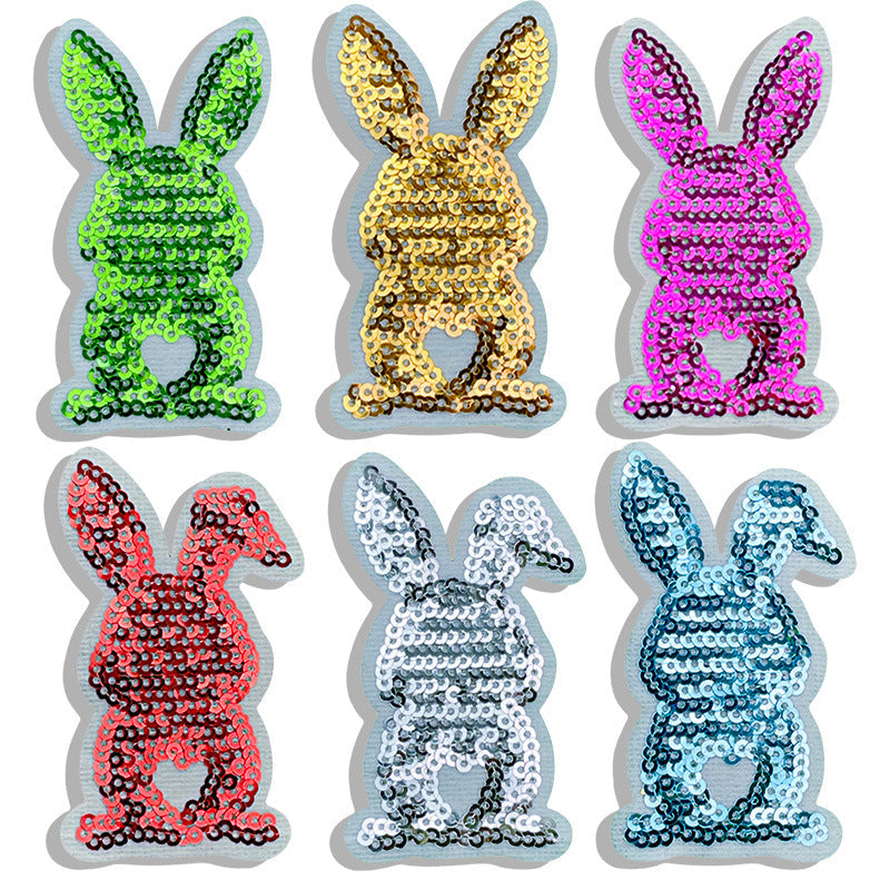 Wholesale 5pcs Embroidered Sequined Rabbit Cloth Patch Adhesive Clothing Accessories Fashion Cartoon Patch FS