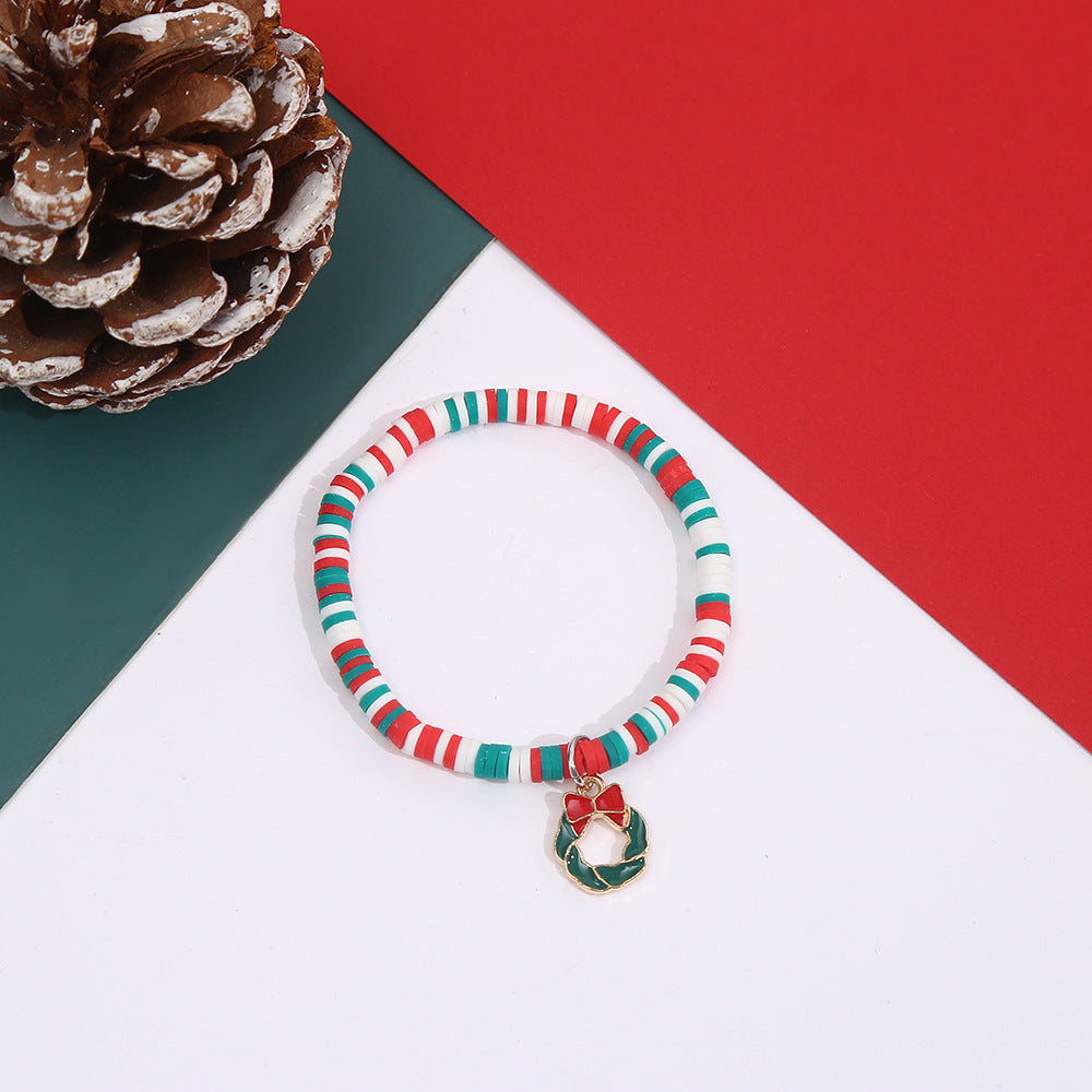 Wholesale Christmas Santa Reindeer Snowman Polymer Clay Charm Bracelet Handmade Holiday Fashion Jewelry Accessory Gift