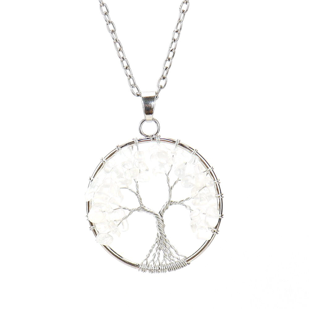 Wholesale Silver Hand-wound Colorful Crystal Gravel Tree of Life Necklace