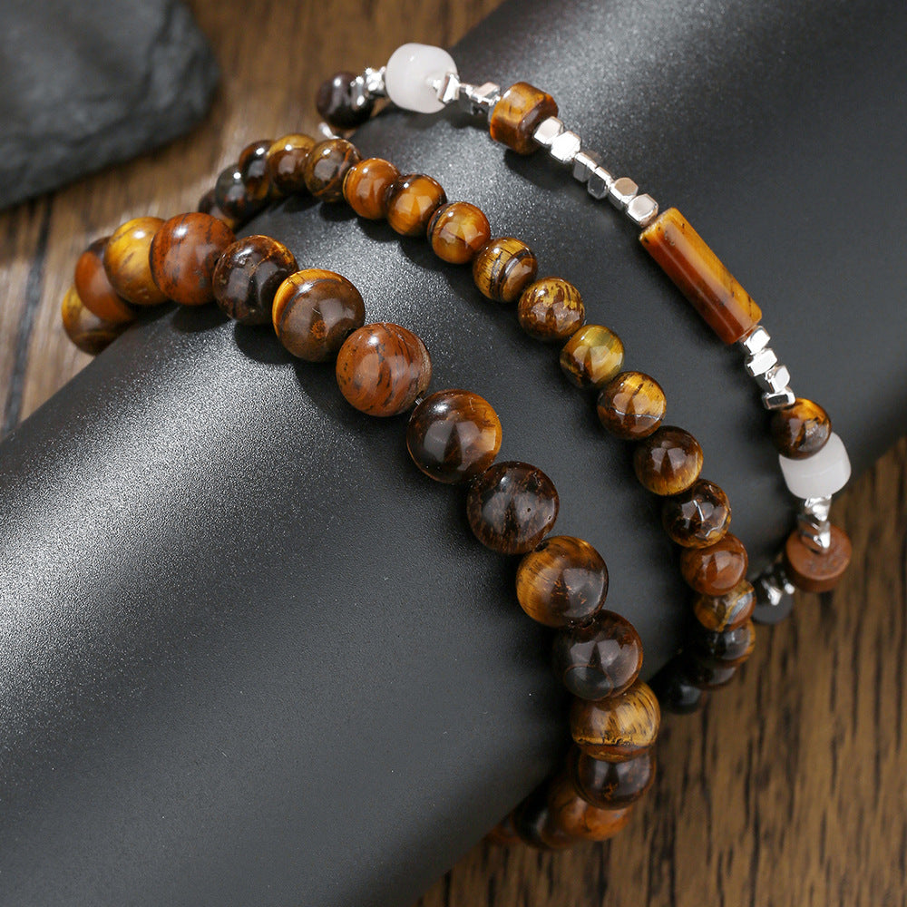 Wholesale Black gallstone broken silver tiger eye stone vintage beaded bracelet