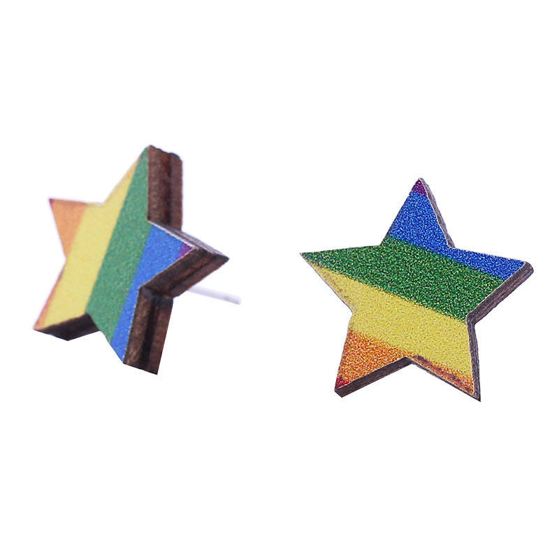 Wholesale LOVE Rainbow Wooden Drop Earrings